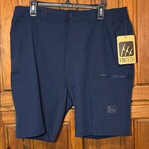 NWT Fintech Men's Lightweight Navy Blue Athletic Cargo Shorts Size XL